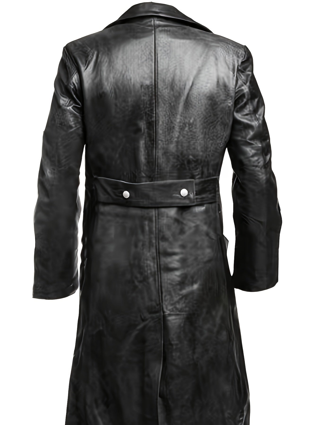 Men's PU leather trench coat with button closure