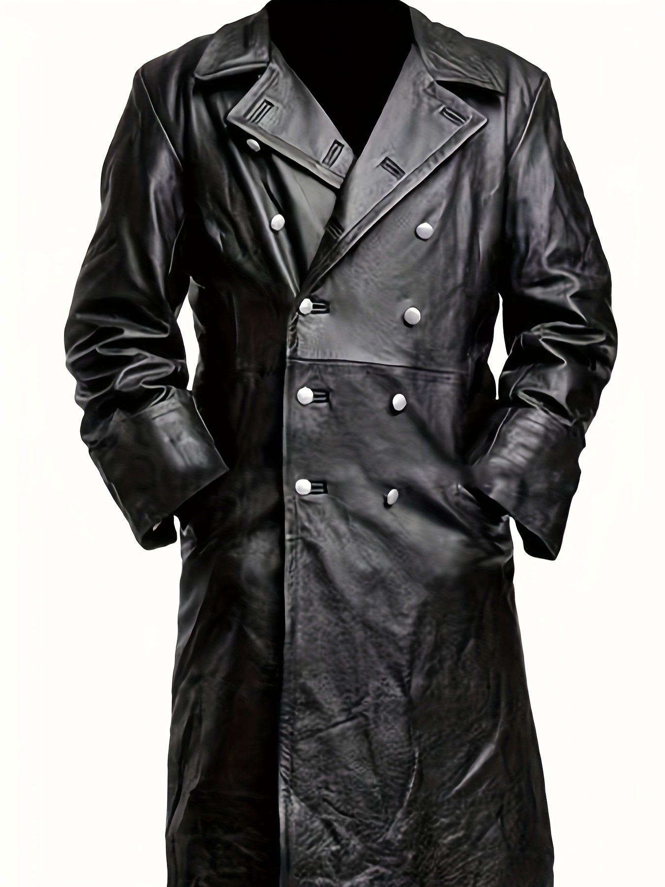 Men's PU leather trench coat with button closure