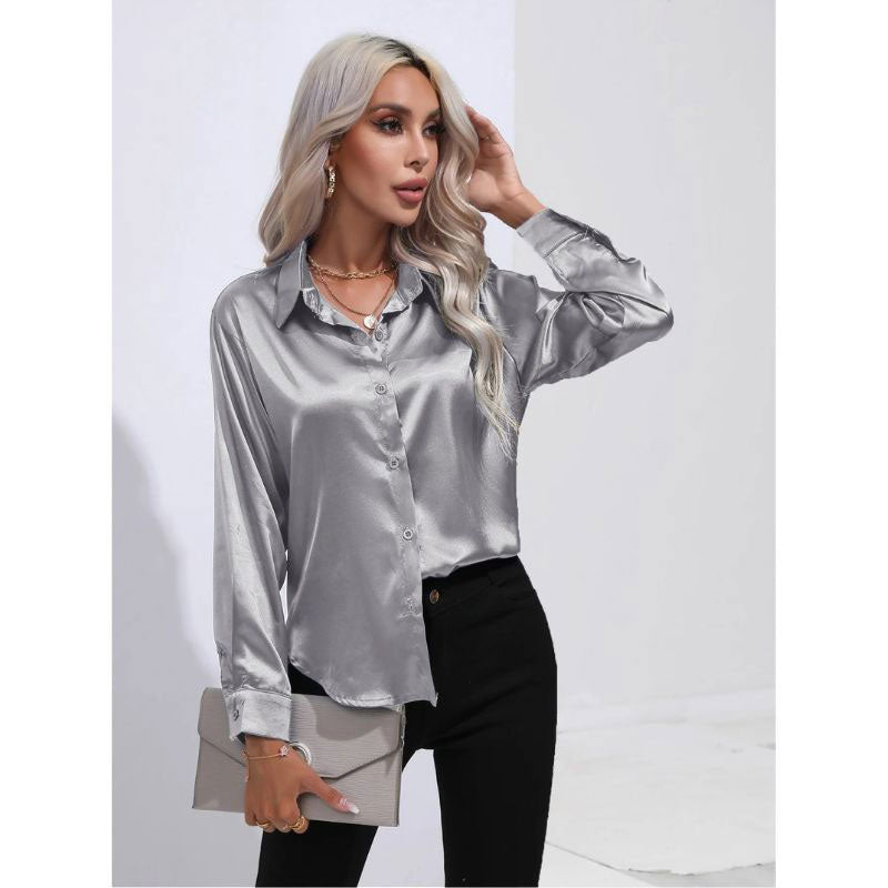 Aria - Satin Blouse - Glossy Long-Sleeve Elegance