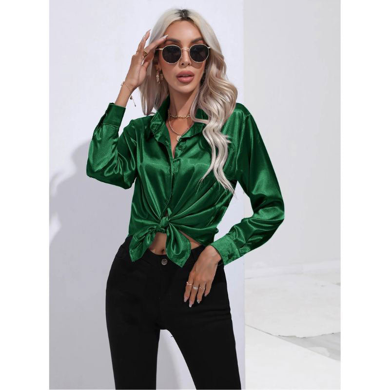 Aria - Satin Blouse - Glossy Long-Sleeve Elegance