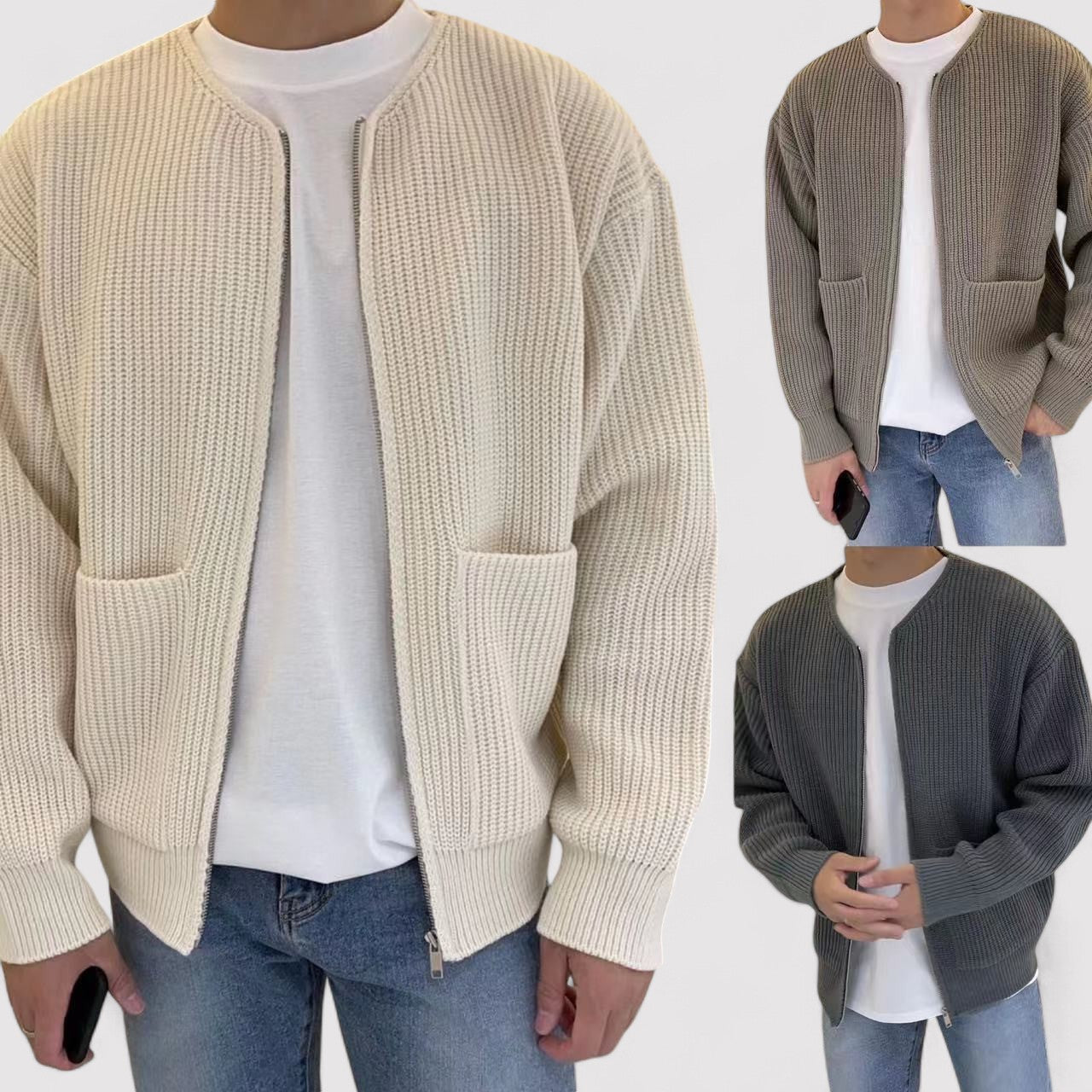 Men's Classic Knitted Cardigan with Pockets