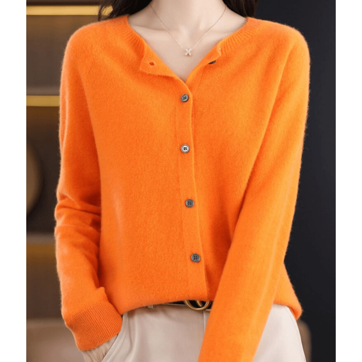 Wool Like O Neck Cardigan for Women