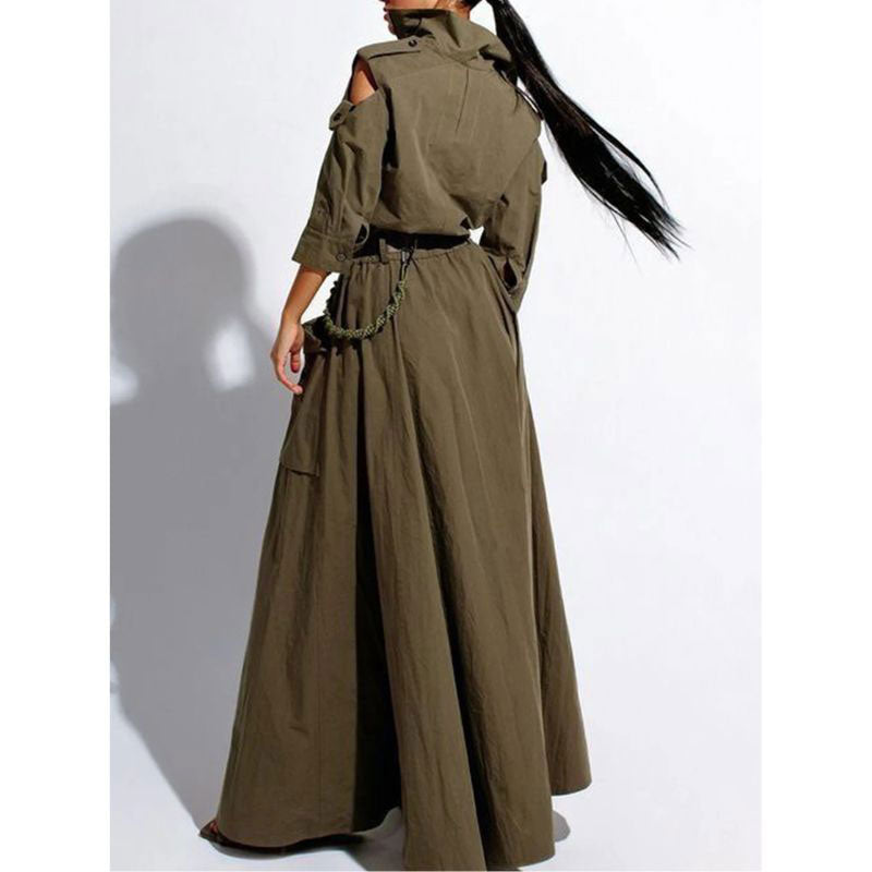 Athena - Solid Dress - Military Style with Cut-Out Shoulders