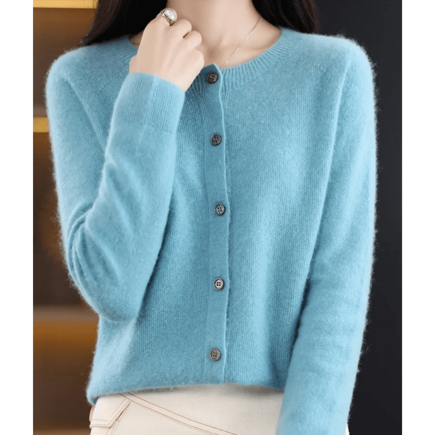 Wool Like O Neck Cardigan for Women