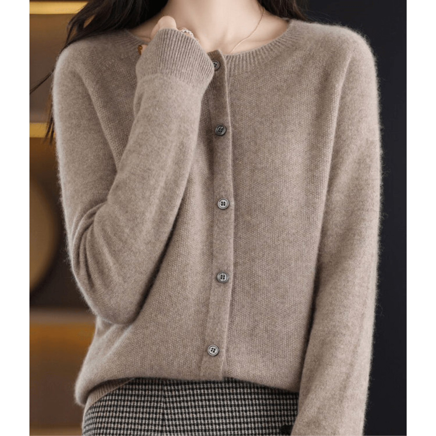 Wool Like O Neck Cardigan for Women