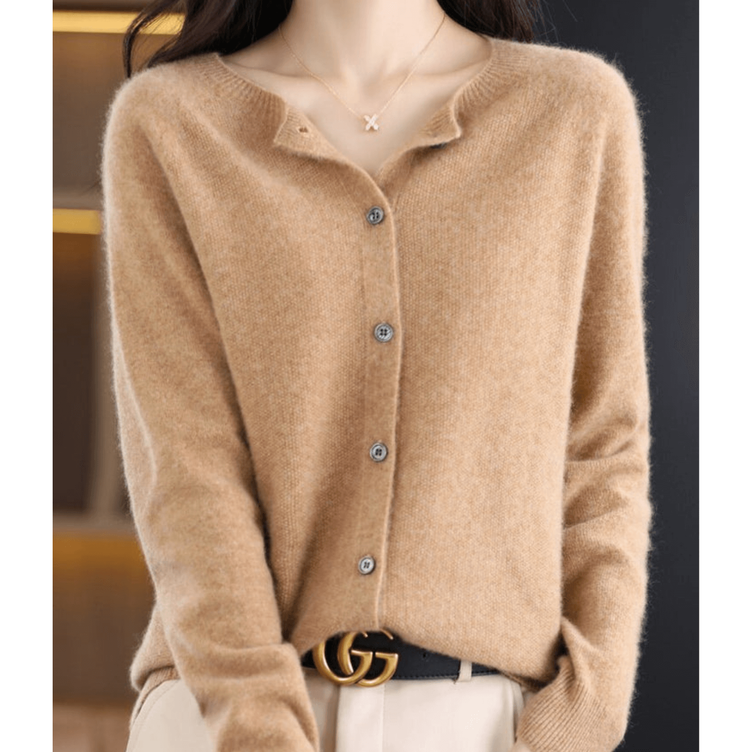 Wool Like O Neck Cardigan for Women