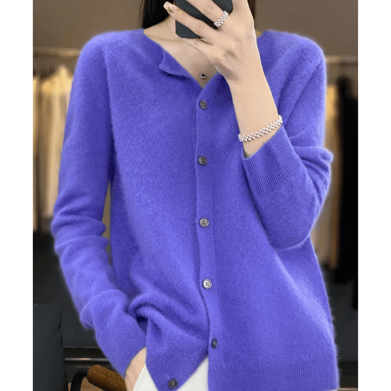 Wool Like O Neck Cardigan for Women