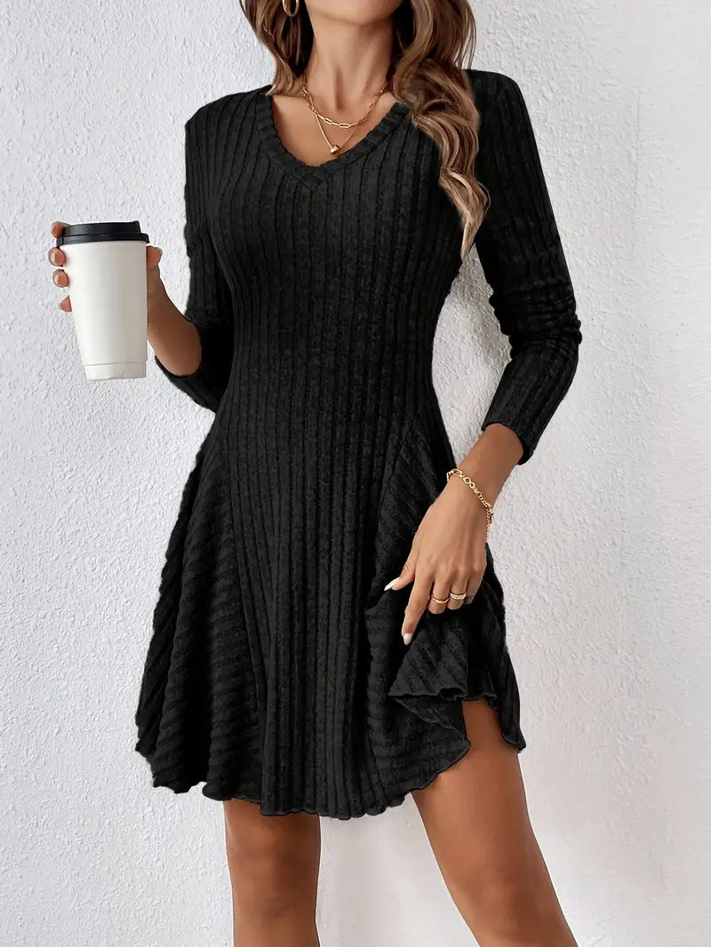 Women's Ribbed A-Line Long Sleeve Dress