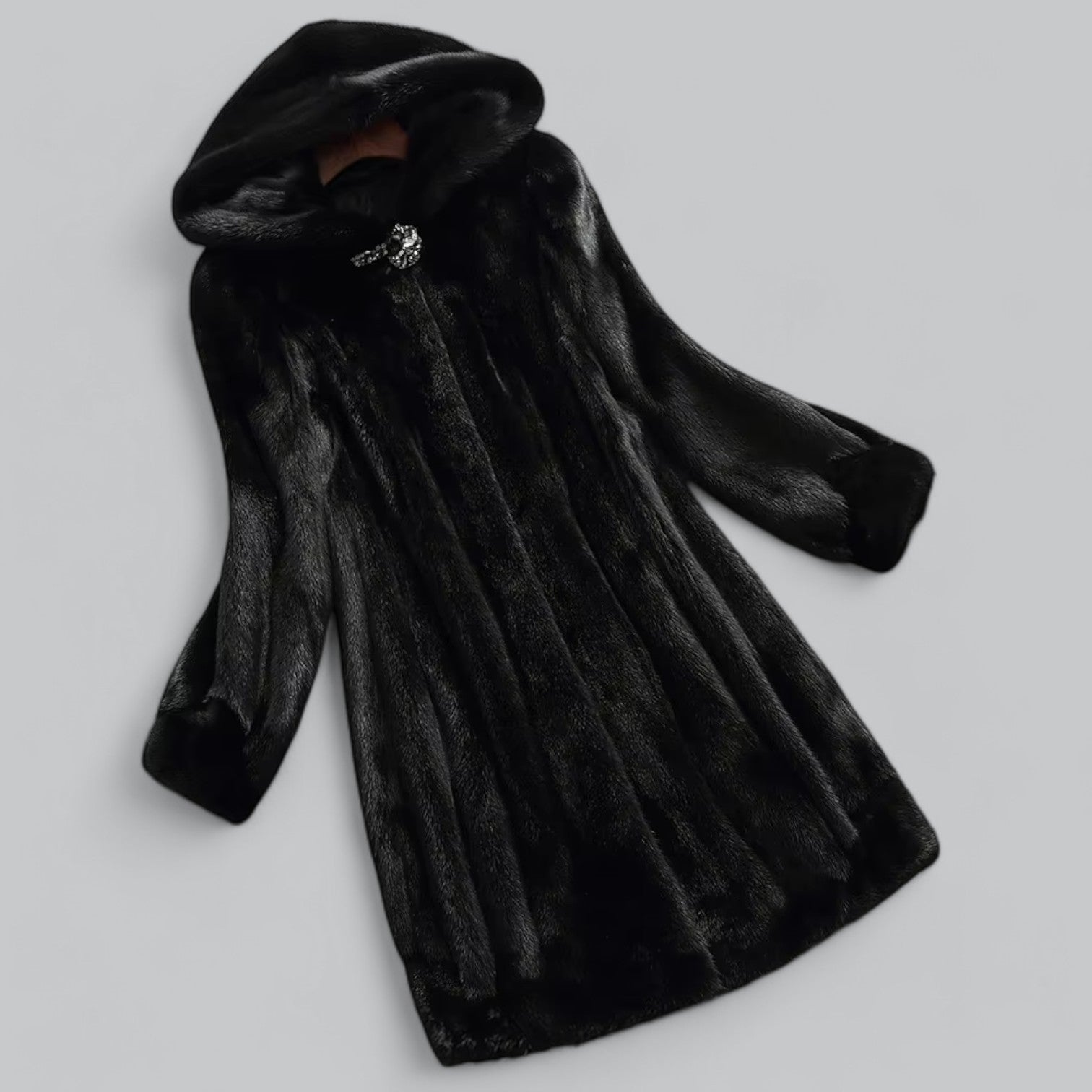 Luxury Mink Faux Fur Hooded Coat For Womem