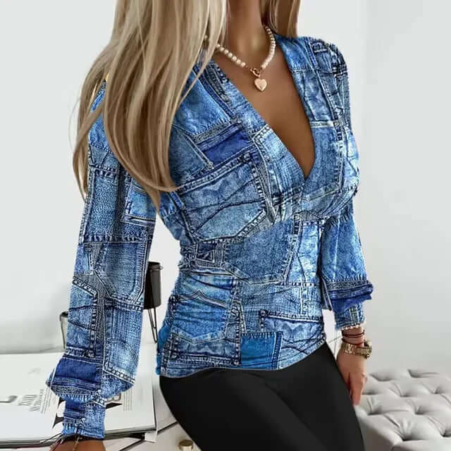 V Neck Long Sleeve Shirt for Women