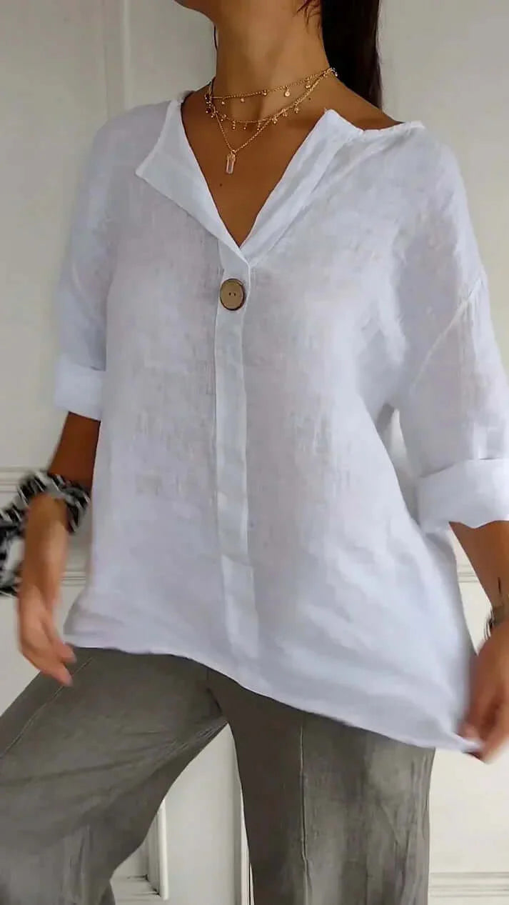 Comfortable V-Neck Cotton and Linen Top