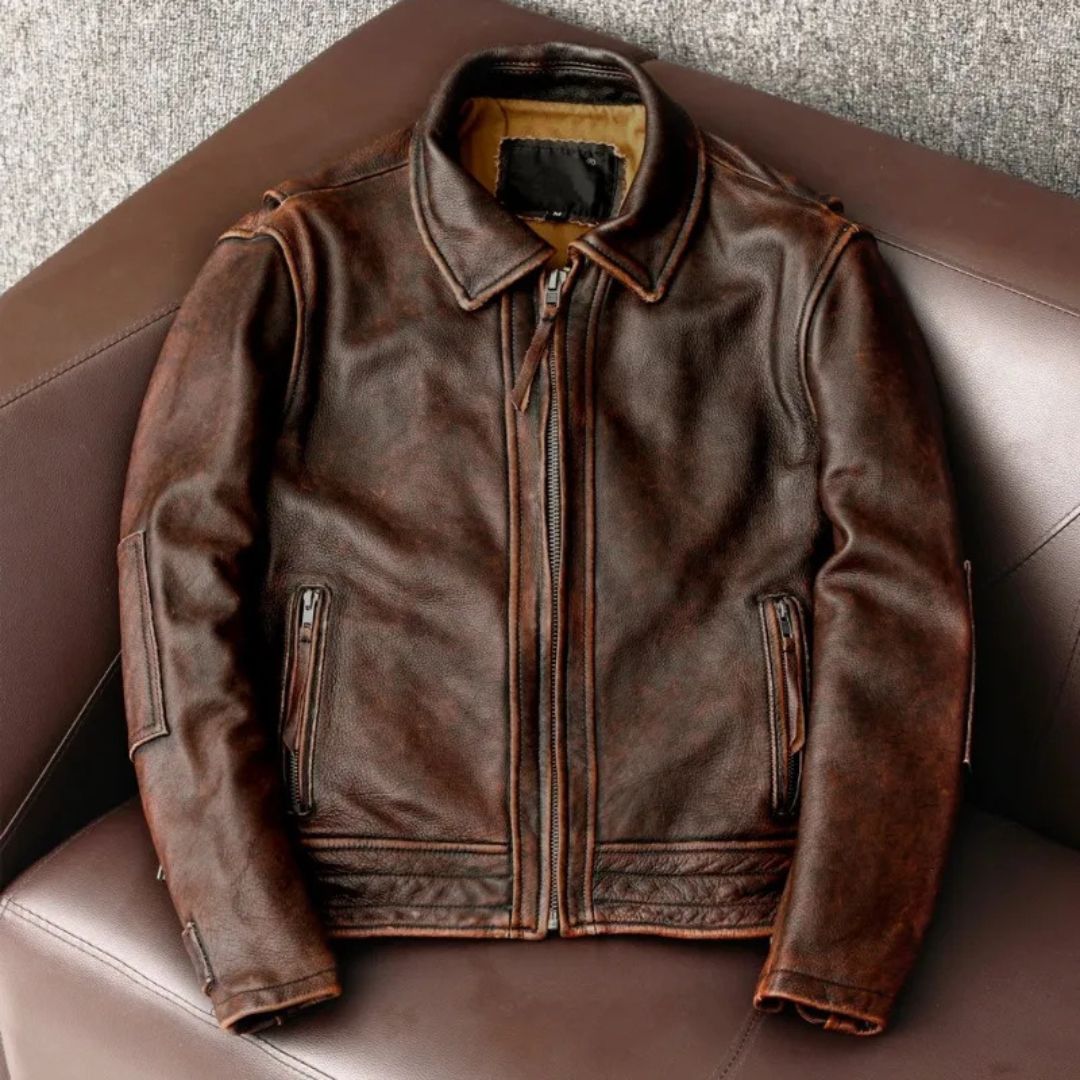 Vintage Cowhide Biker Jacket for Men