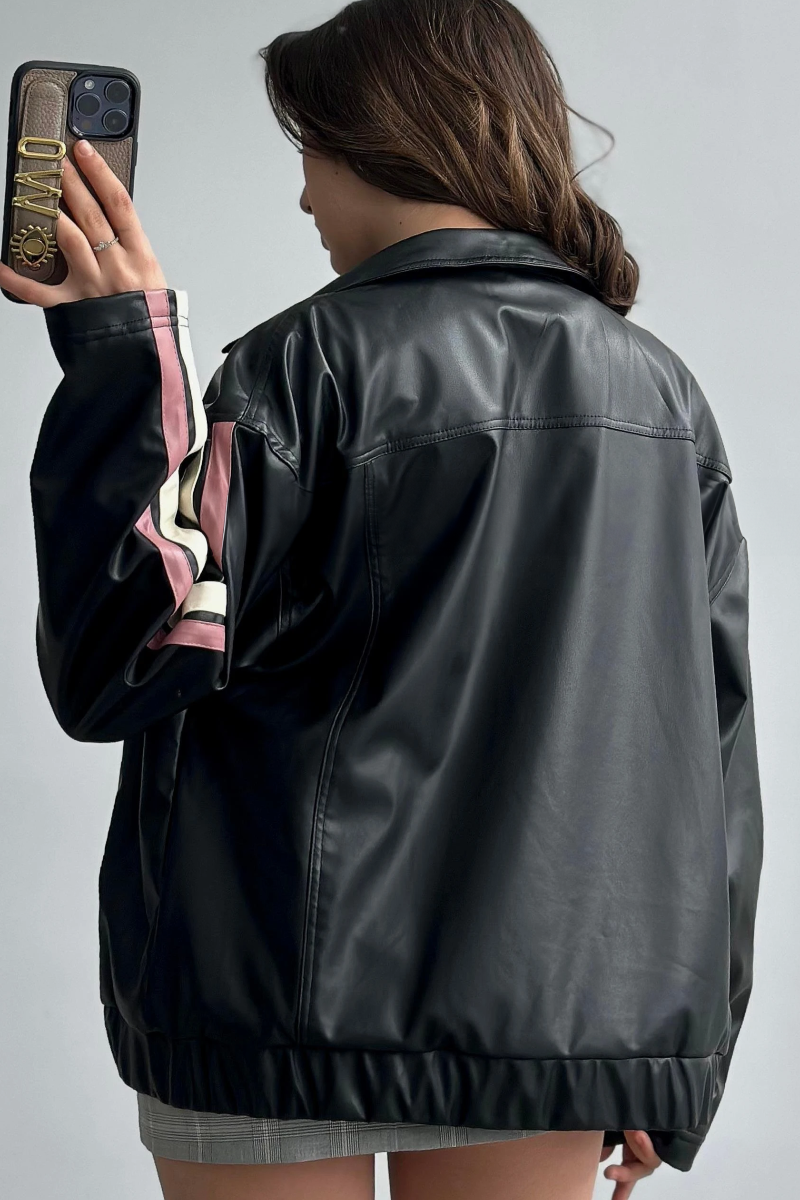 Vintage Inspired Faux Leather Jacket with Bow Details