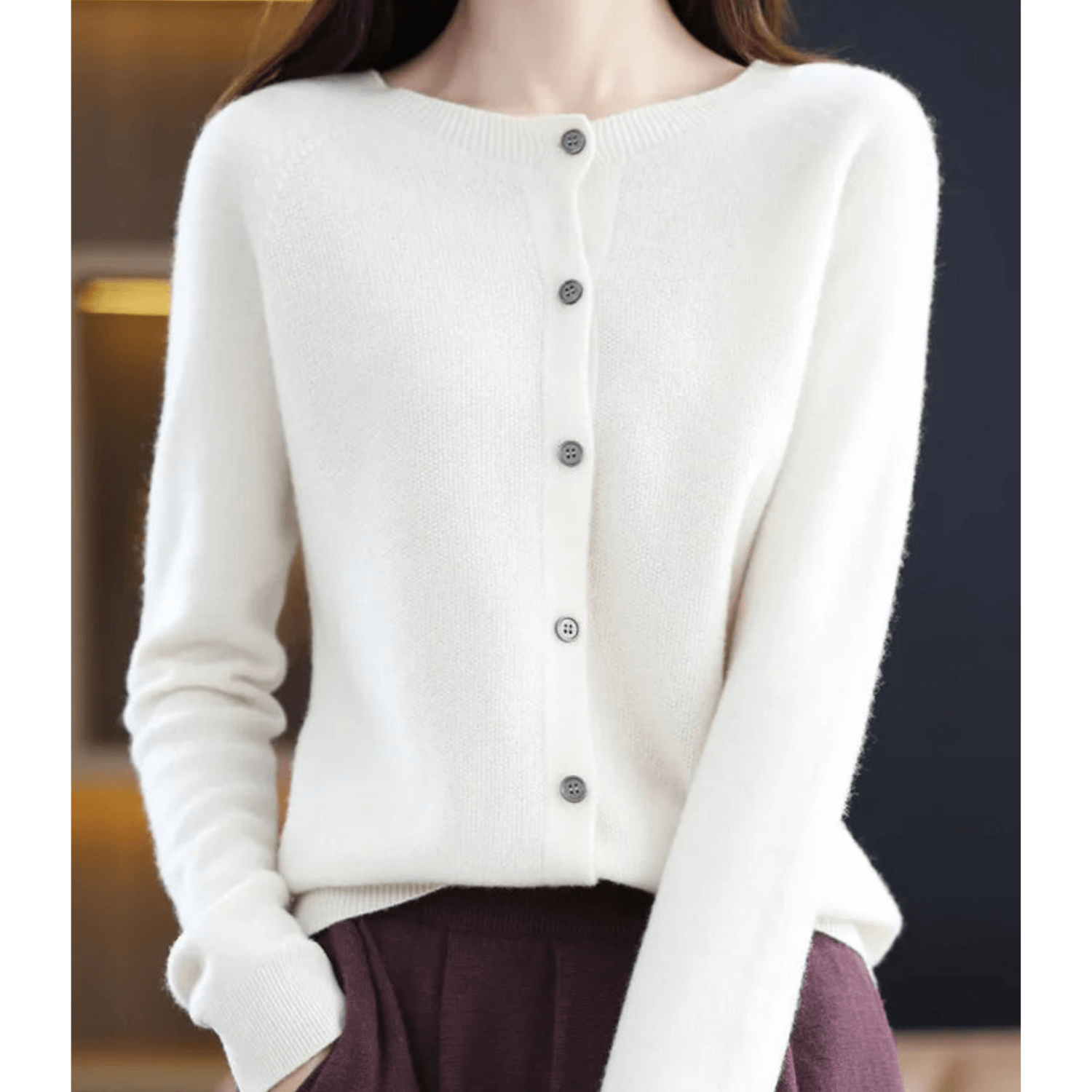 Wool Like O Neck Cardigan for Women