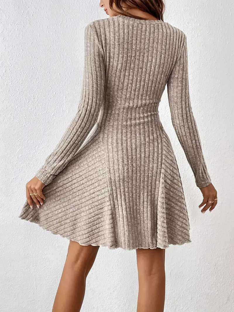 Women's Ribbed A-Line Long Sleeve Dress