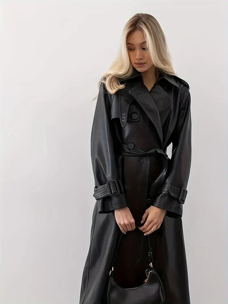 Elegant Trench Coat Leather Jacket For Women