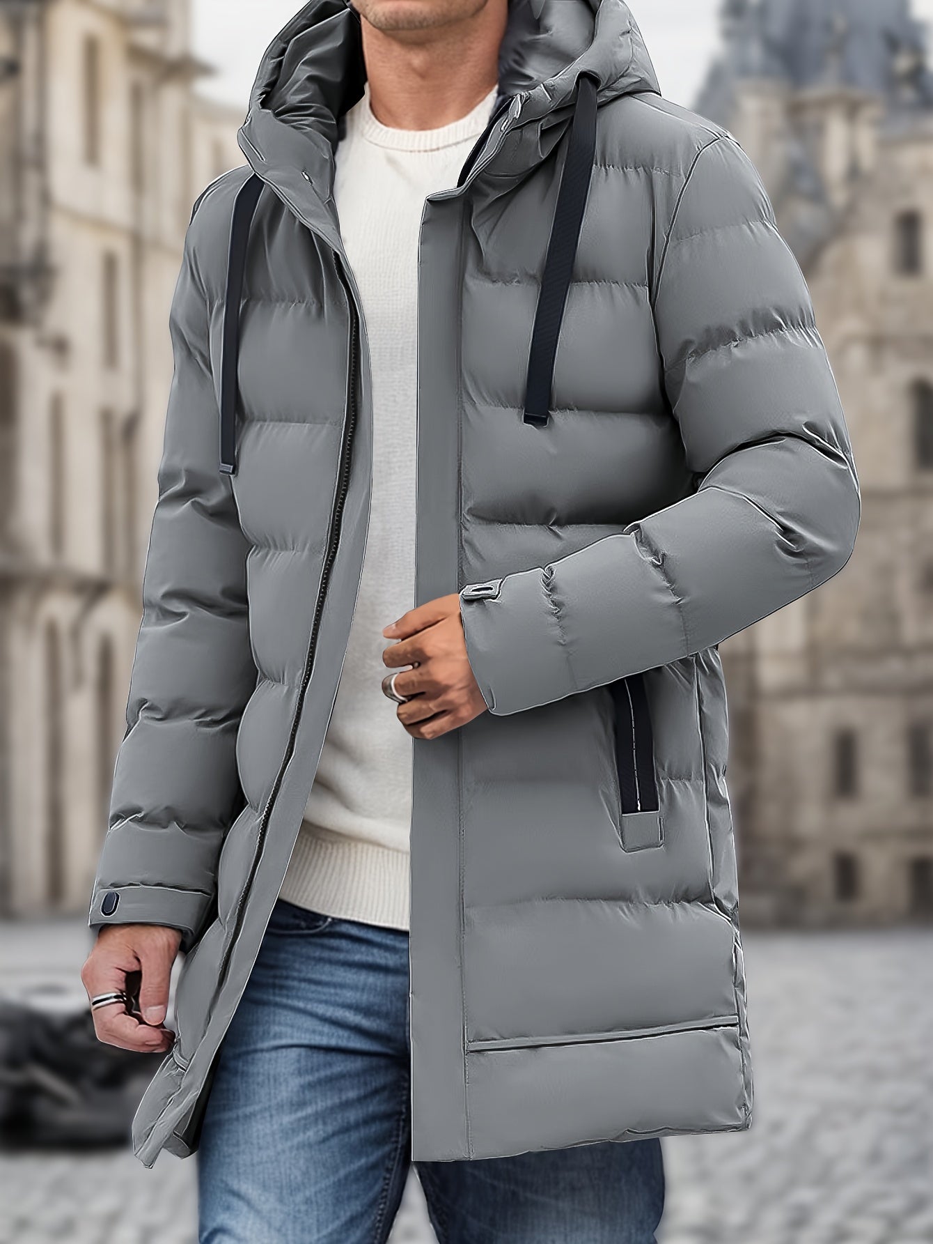 Men's Long Hooded Puffer Jacket Winter