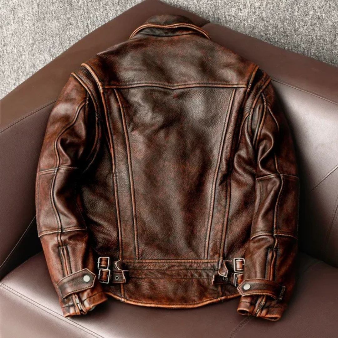 Vintage Cowhide Biker Jacket for Men