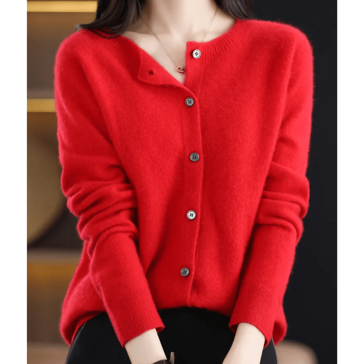 Wool Like O Neck Cardigan for Women