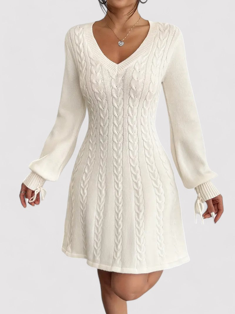 Cable Knit V-Neck Slim Fit Dress