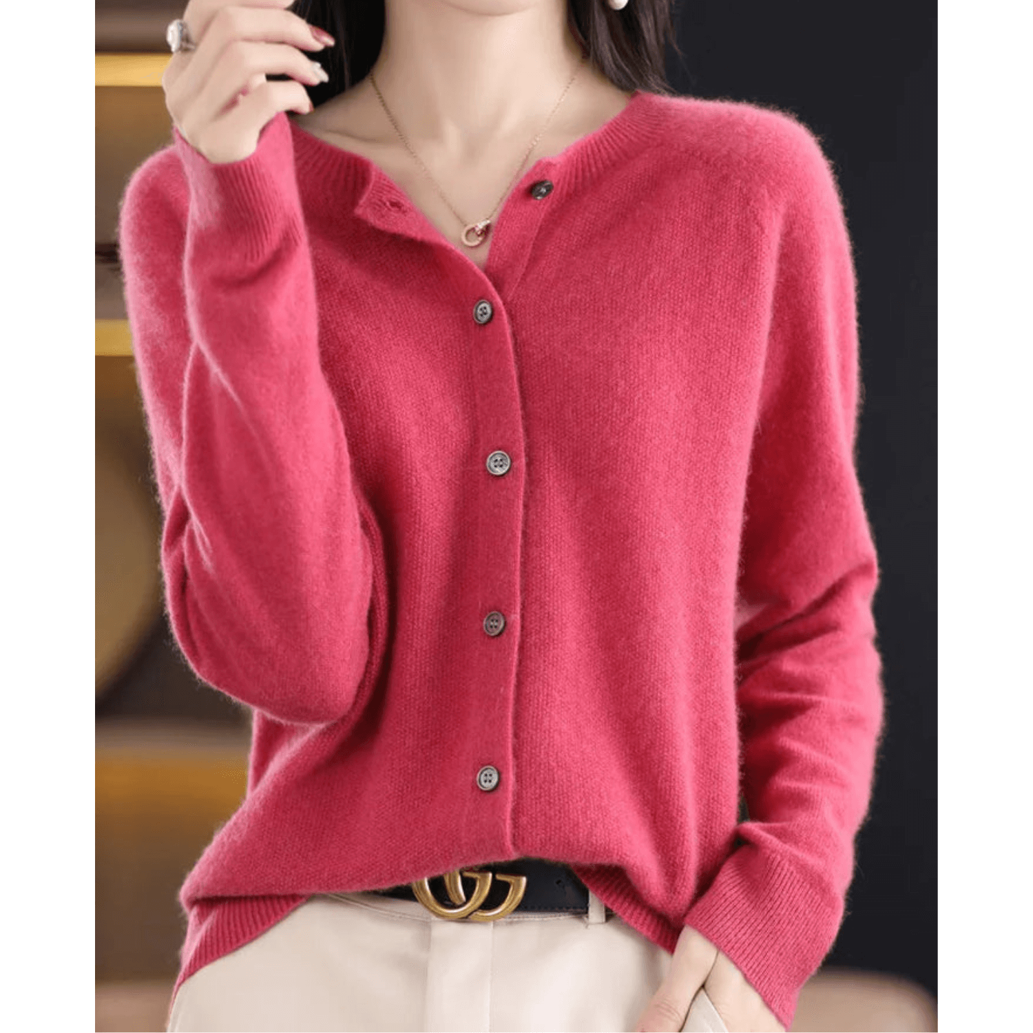 Wool Like O Neck Cardigan for Women