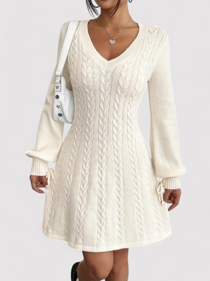 Cable Knit V-Neck Slim Fit Dress