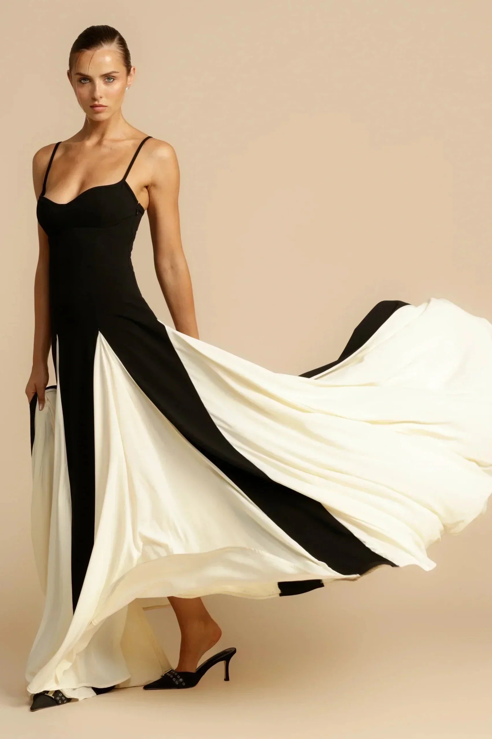 Two-Tone Black and White Maxi Dress