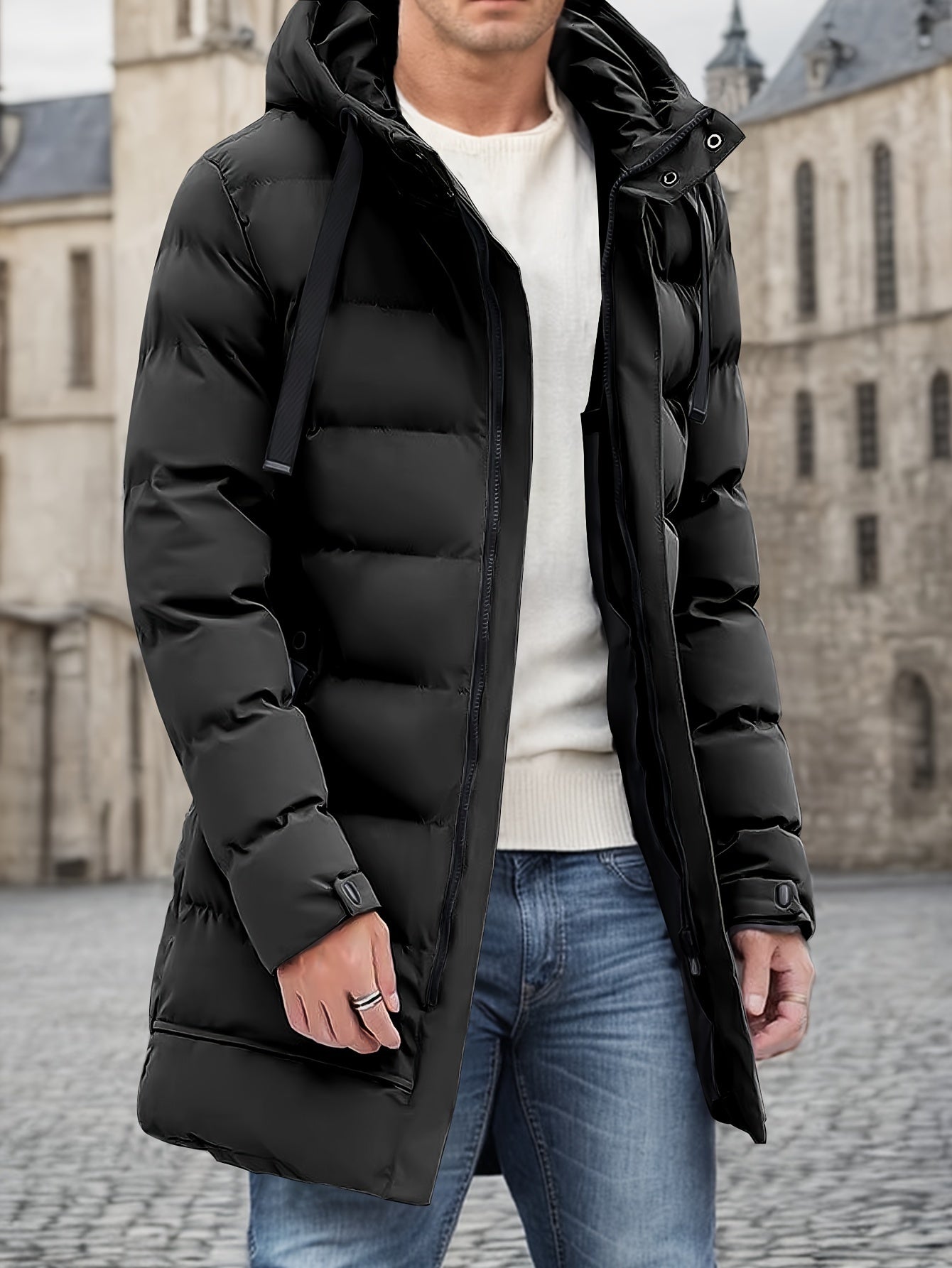 Men's Long Hooded Puffer Jacket Winter