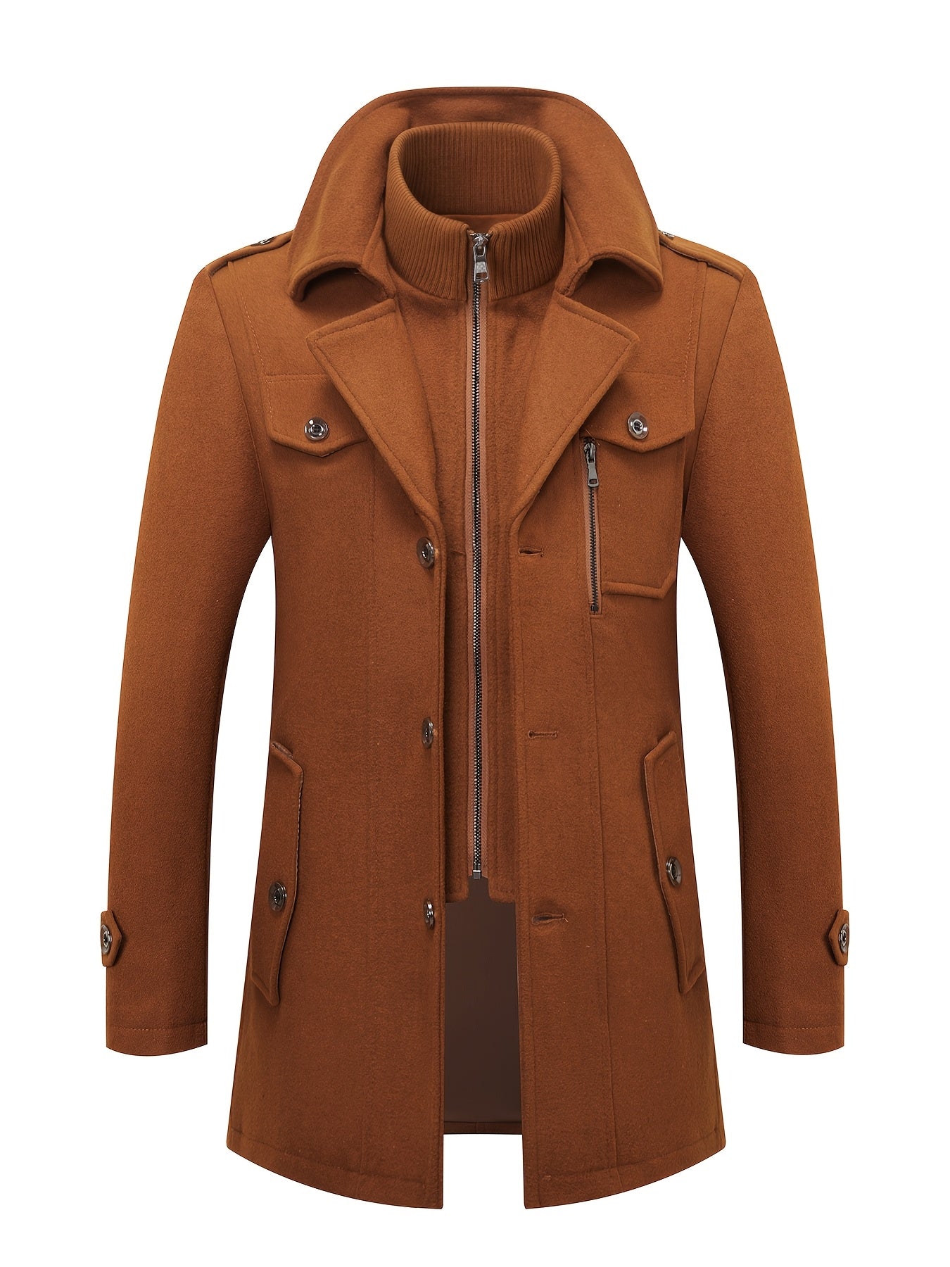 Men's Trench Coat With Detachable Hood and Buttons