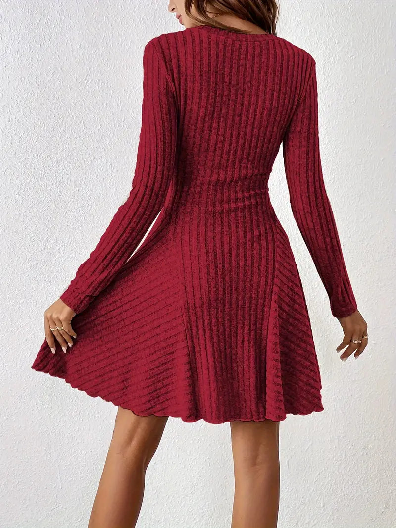 Women's Ribbed A-Line Long Sleeve Dress