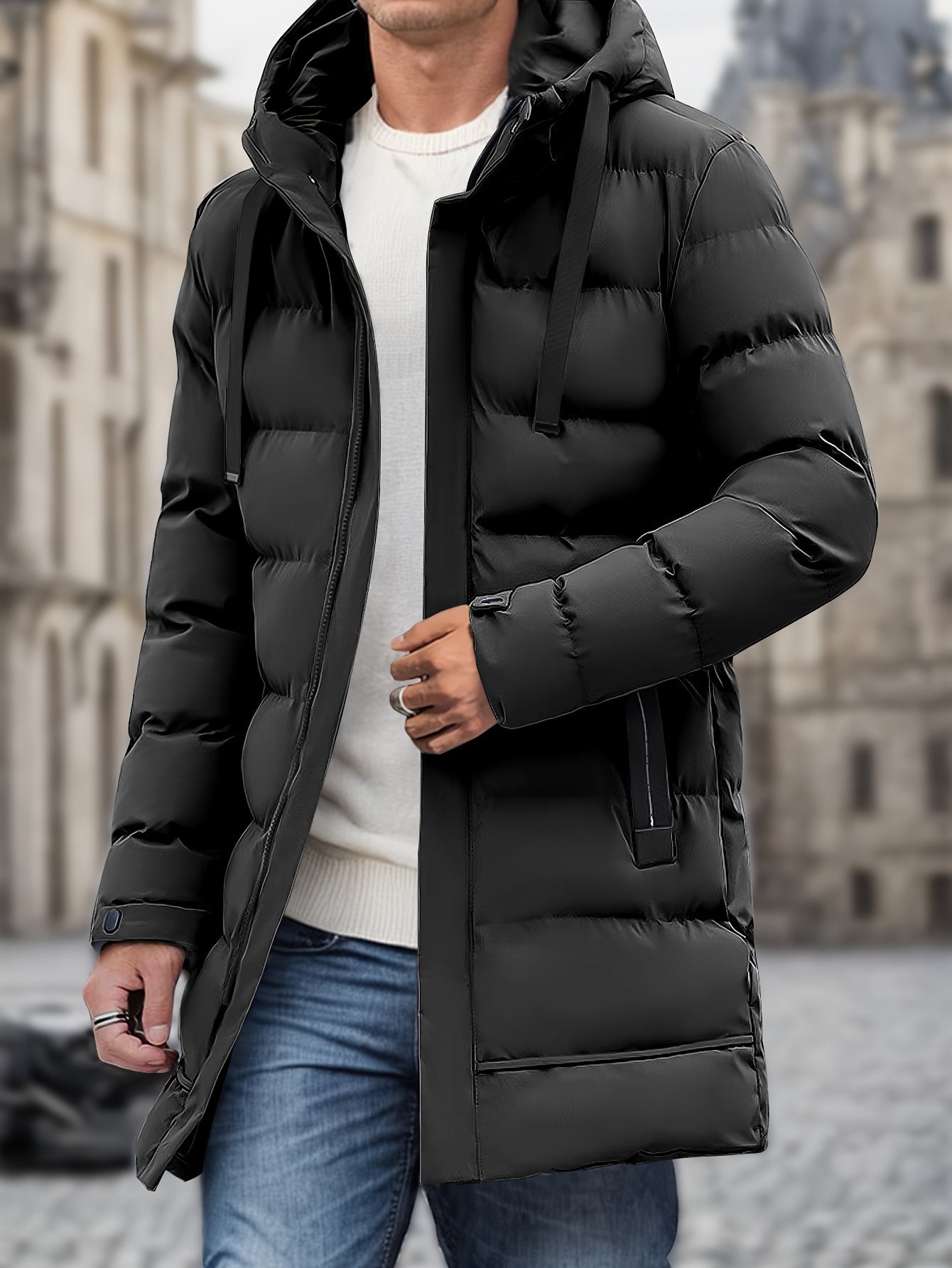 Men's Long Hooded Puffer Jacket Winter