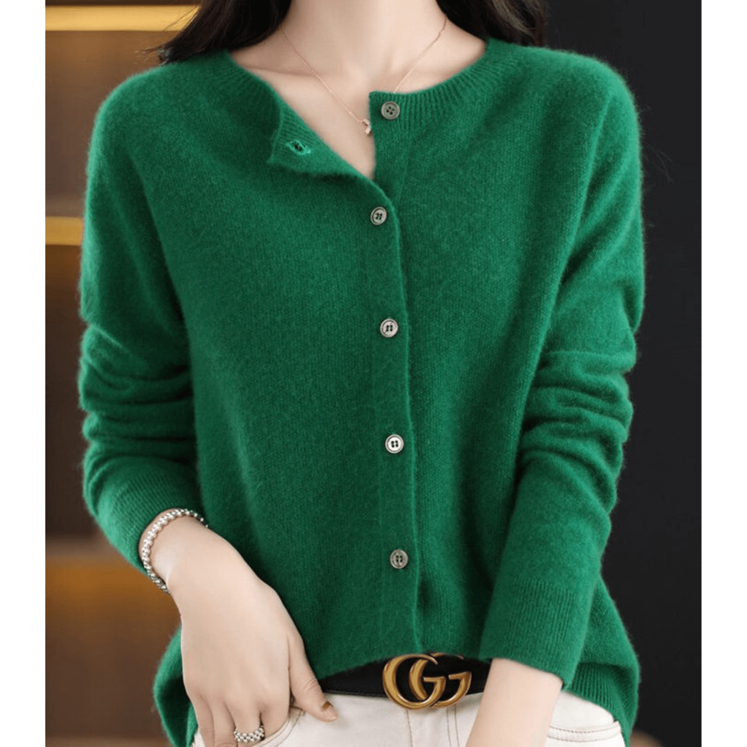 Wool Like O Neck Cardigan for Women