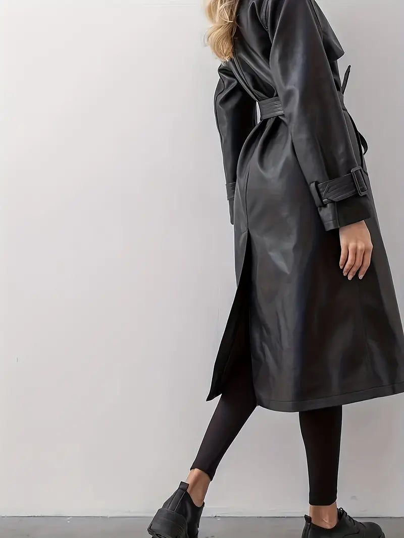 Elegant Trench Coat Leather Jacket For Women