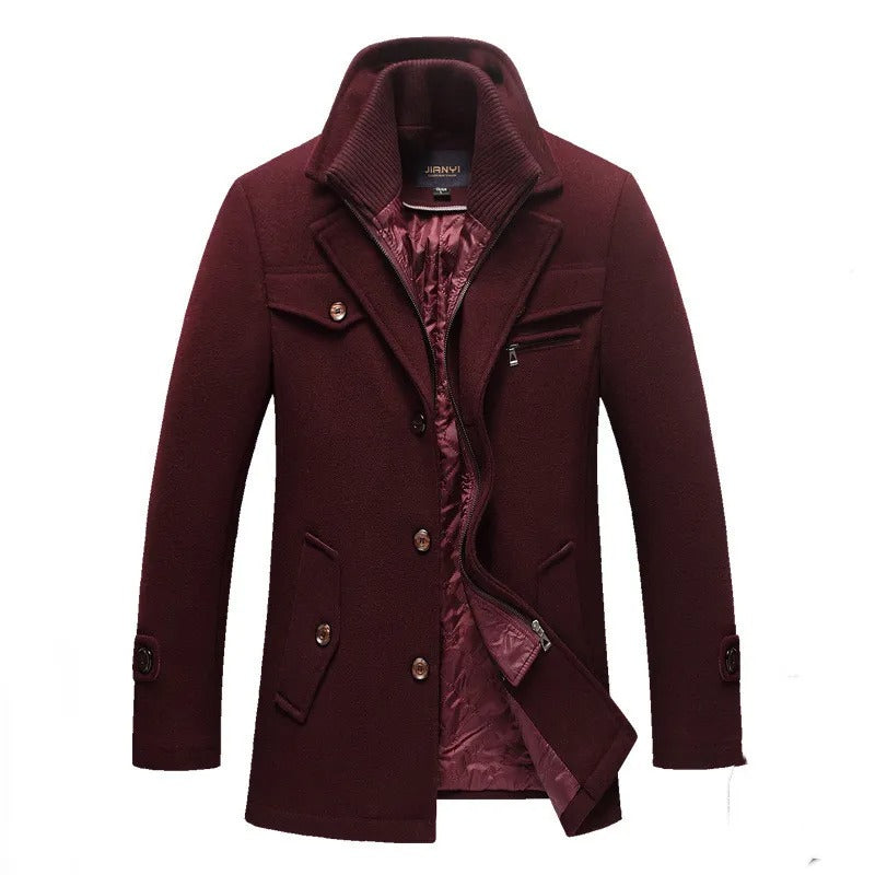 Men's Woolen Coat with Zipper