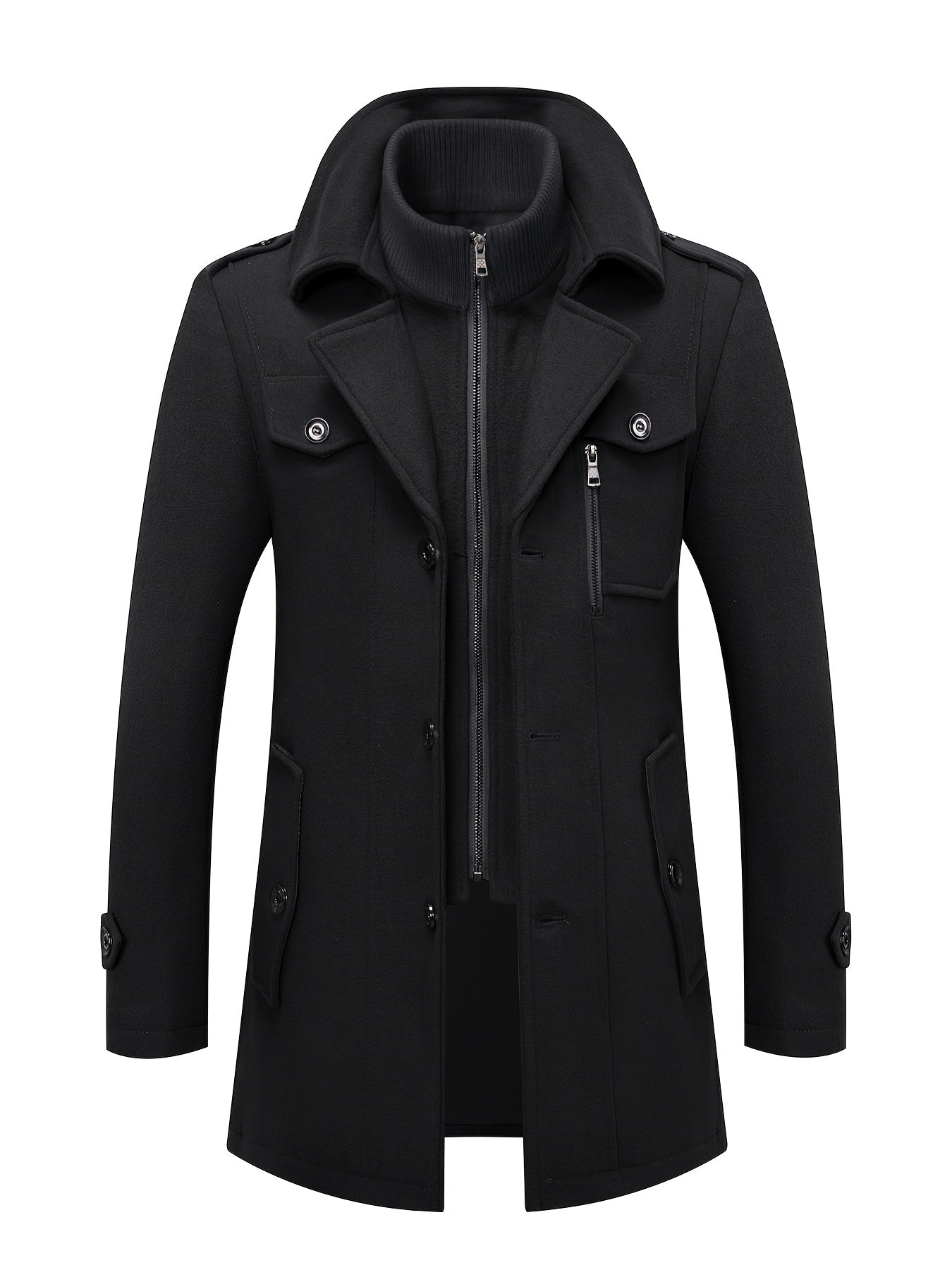 Men's Trench Coat With Detachable Hood and Buttons