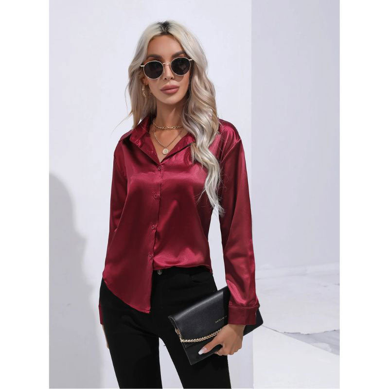 Aria - Satin Blouse - Glossy Long-Sleeve Elegance