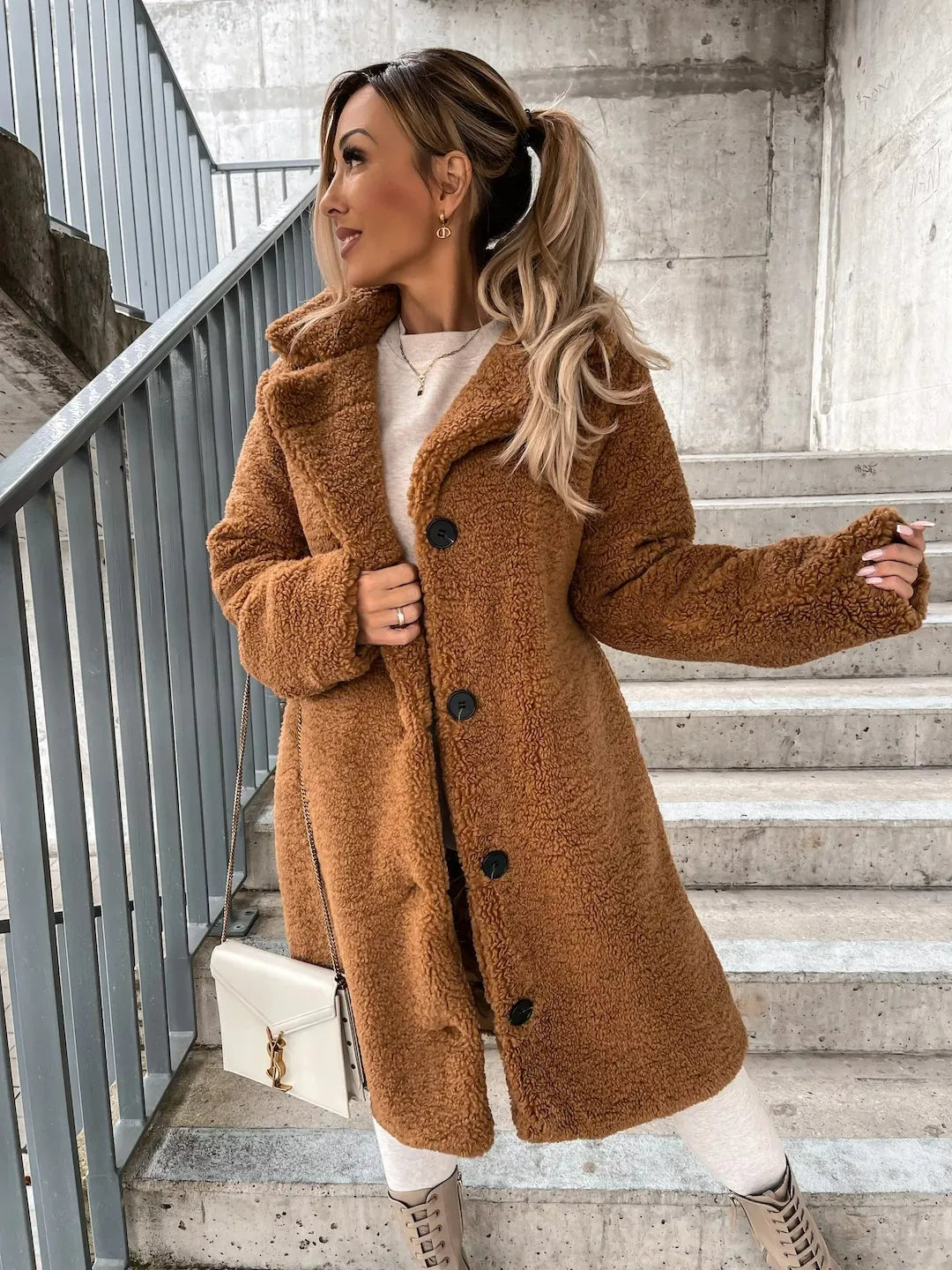 Women's Soft Plush Teddy Trench Coat