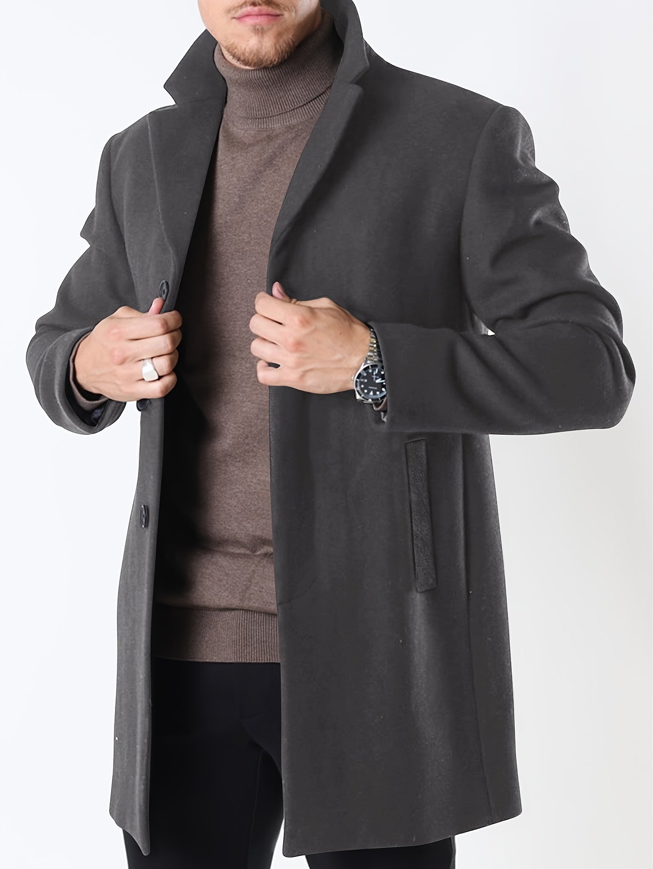 Men's half-length woven polyester trench coat