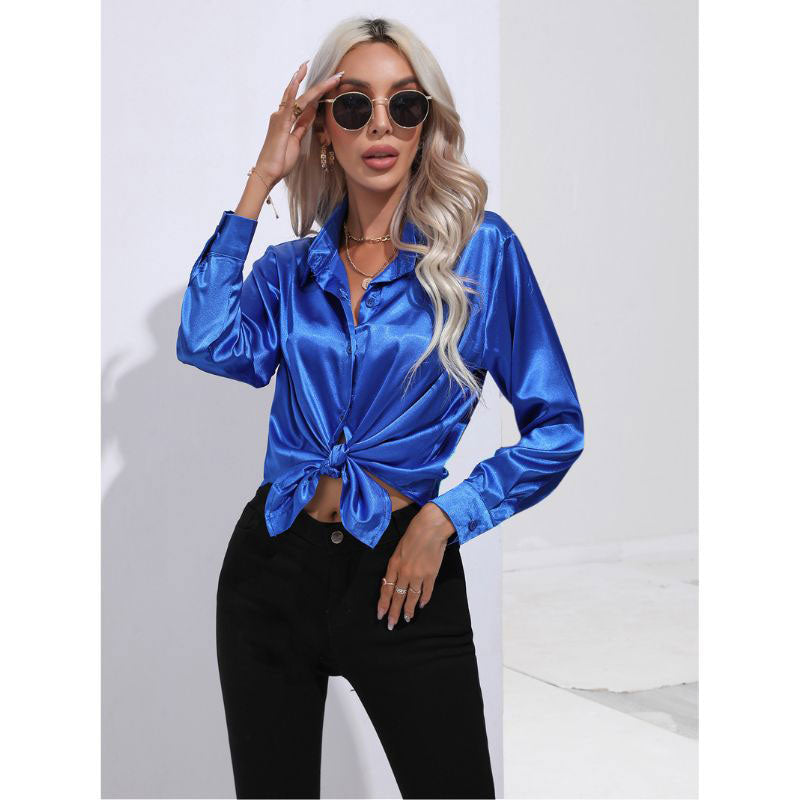 Aria - Satin Blouse - Glossy Long-Sleeve Elegance