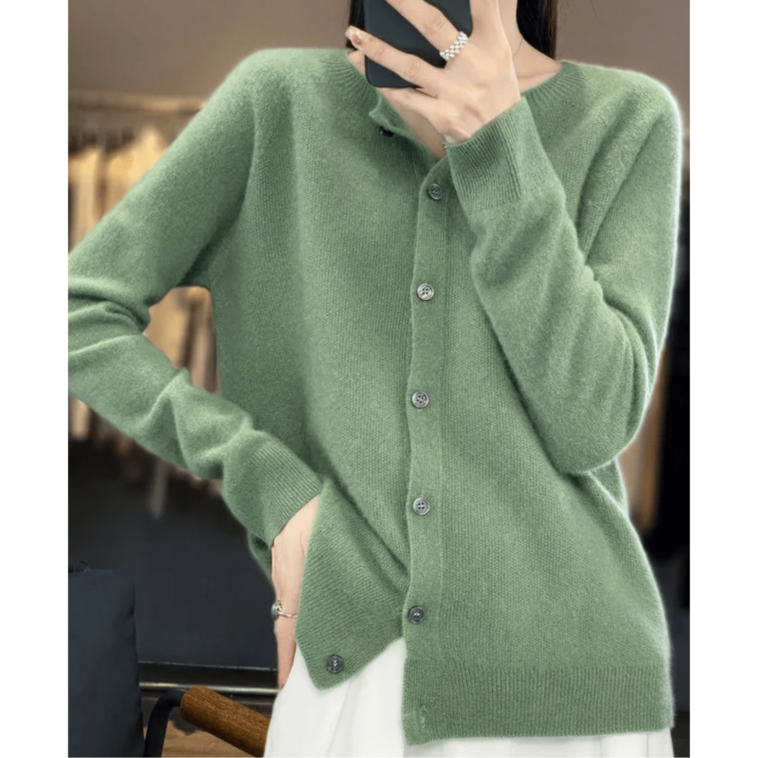 Wool Like O Neck Cardigan for Women