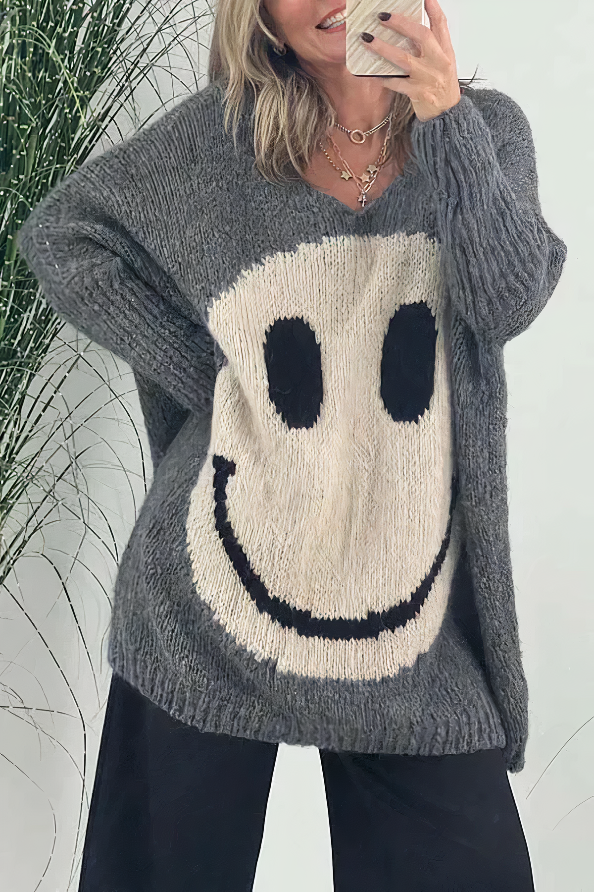 Oversized Smiley Knit Sweater