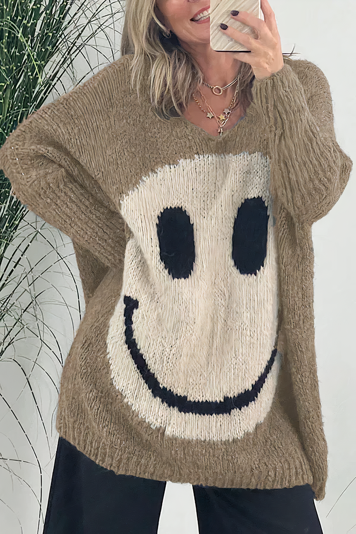 Oversized Smiley Knit Sweater