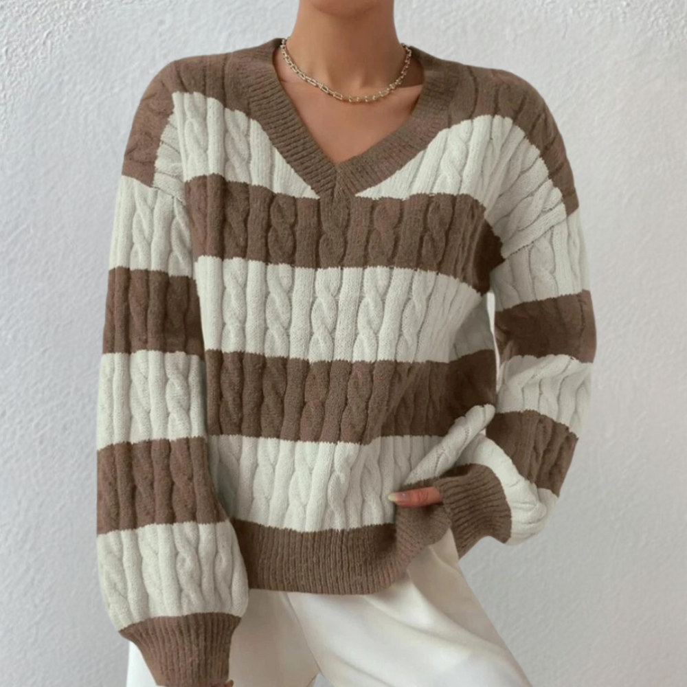 Elegant Women's Striped V-Neck Sweater