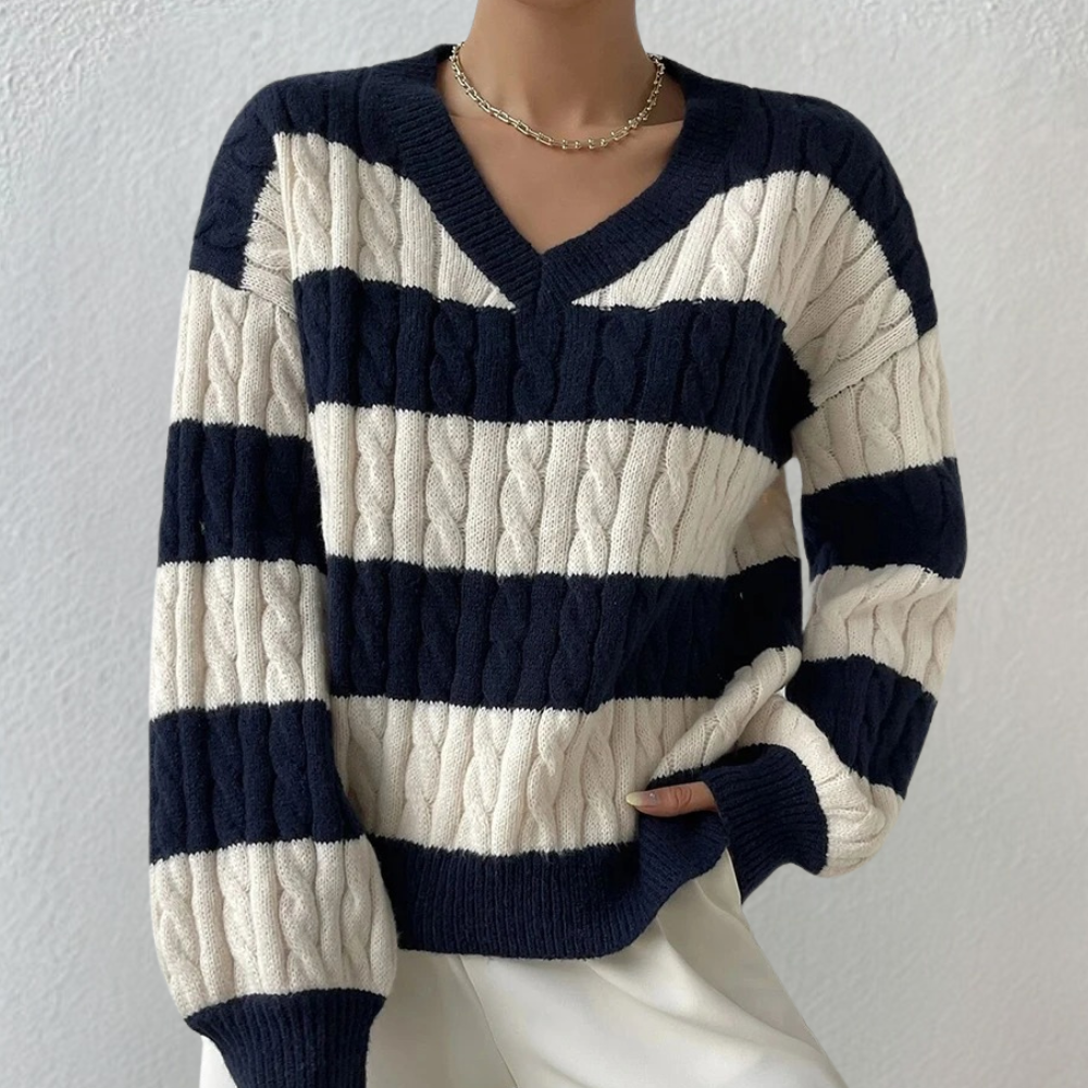 Elegant Women's Striped V-Neck Sweater