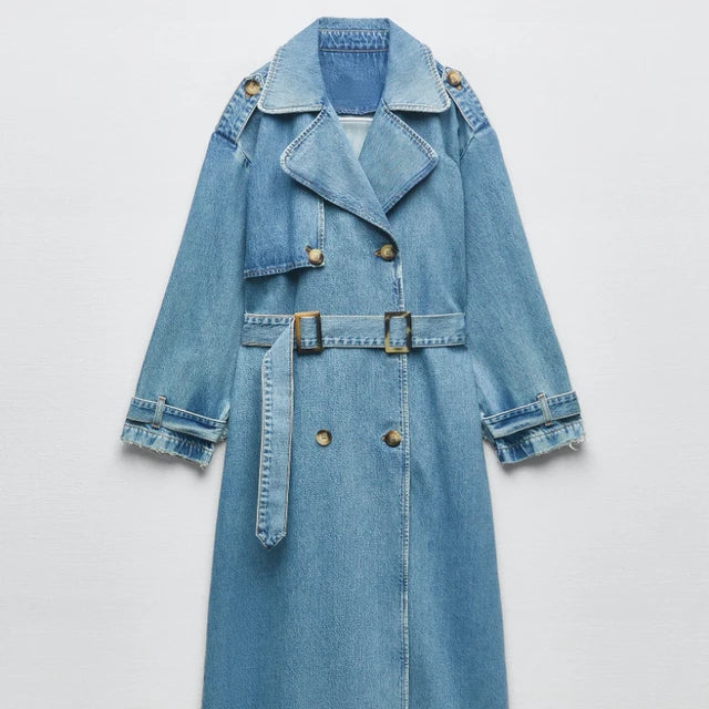 Denim Look Trench Coat for Women