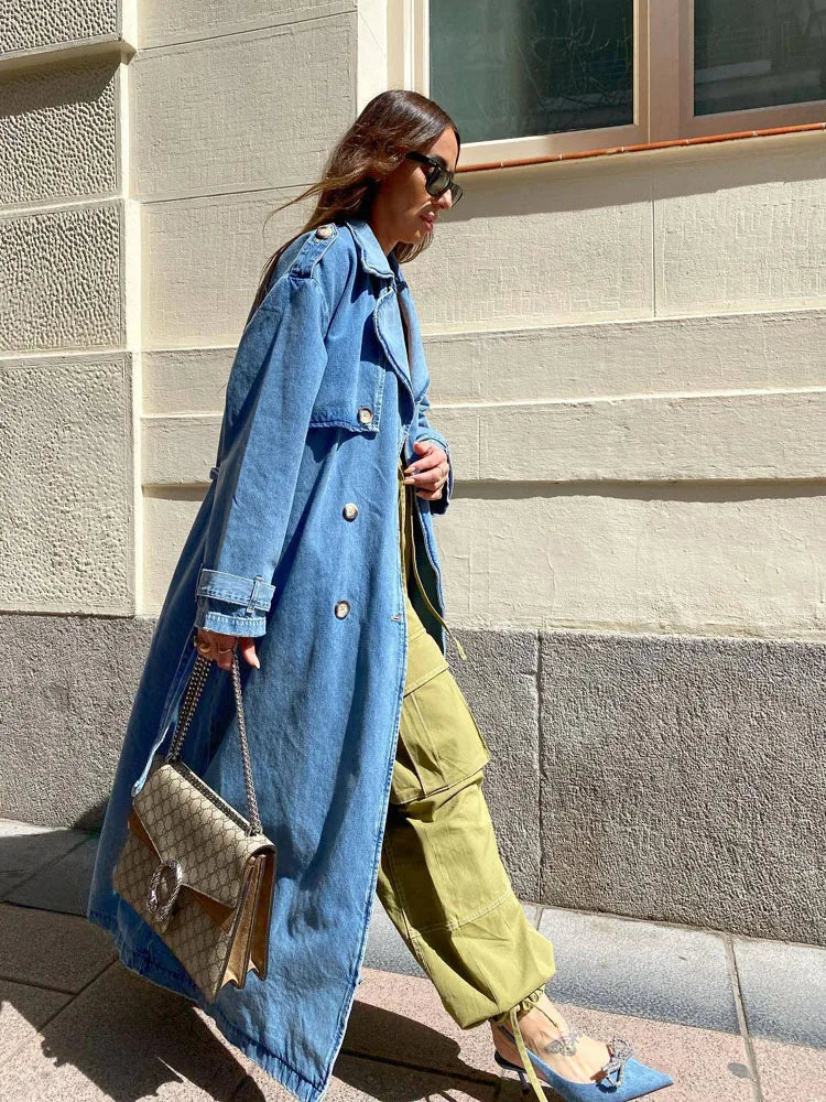 Denim Look Trench Coat for Women