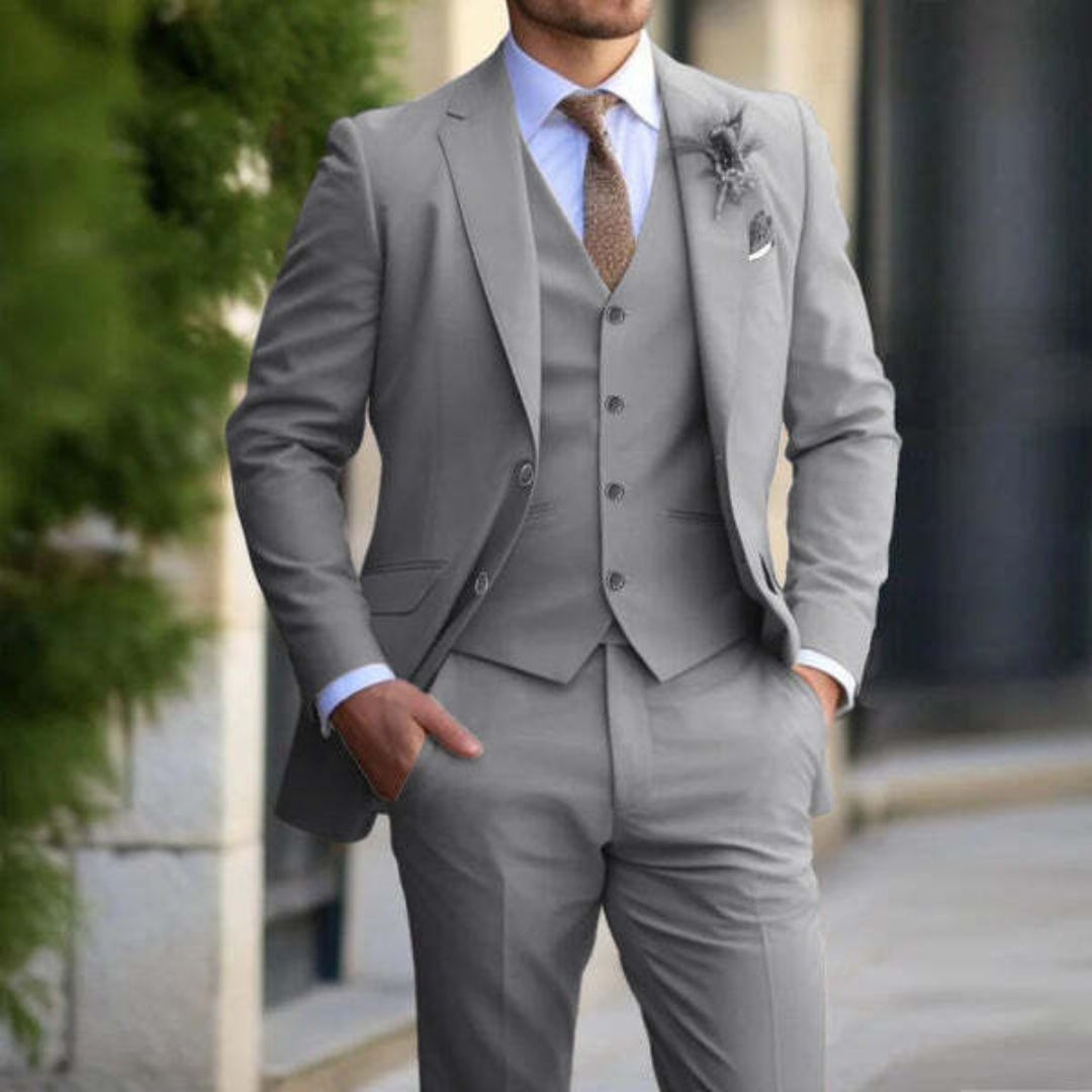 Three piece linen men's suit with classic design