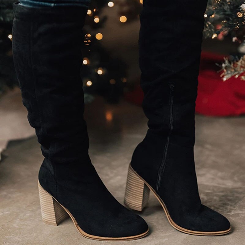 High Heeled Knee High Suede Boots for Women