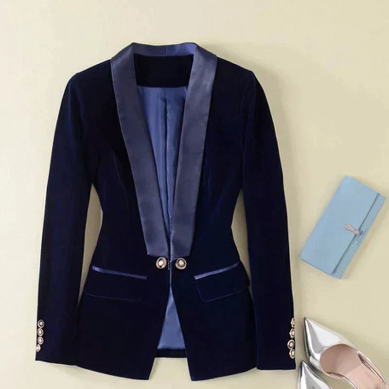 Women Velvet Tuxedo Blazer