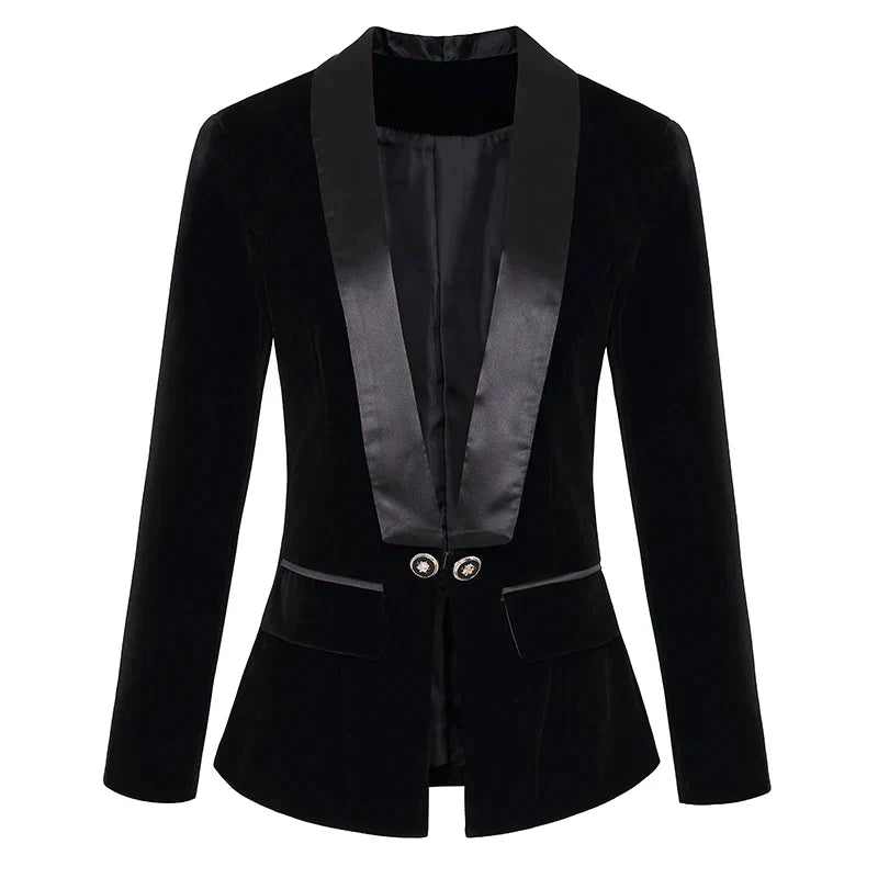 Women Velvet Tuxedo Blazer